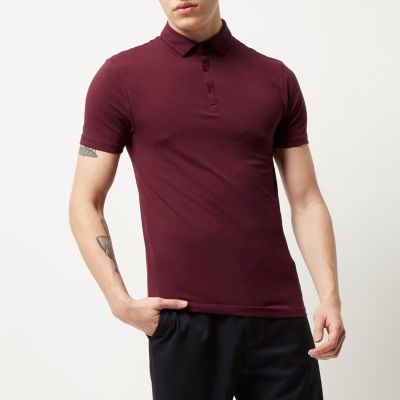 Dark red muscle fit polo shirt